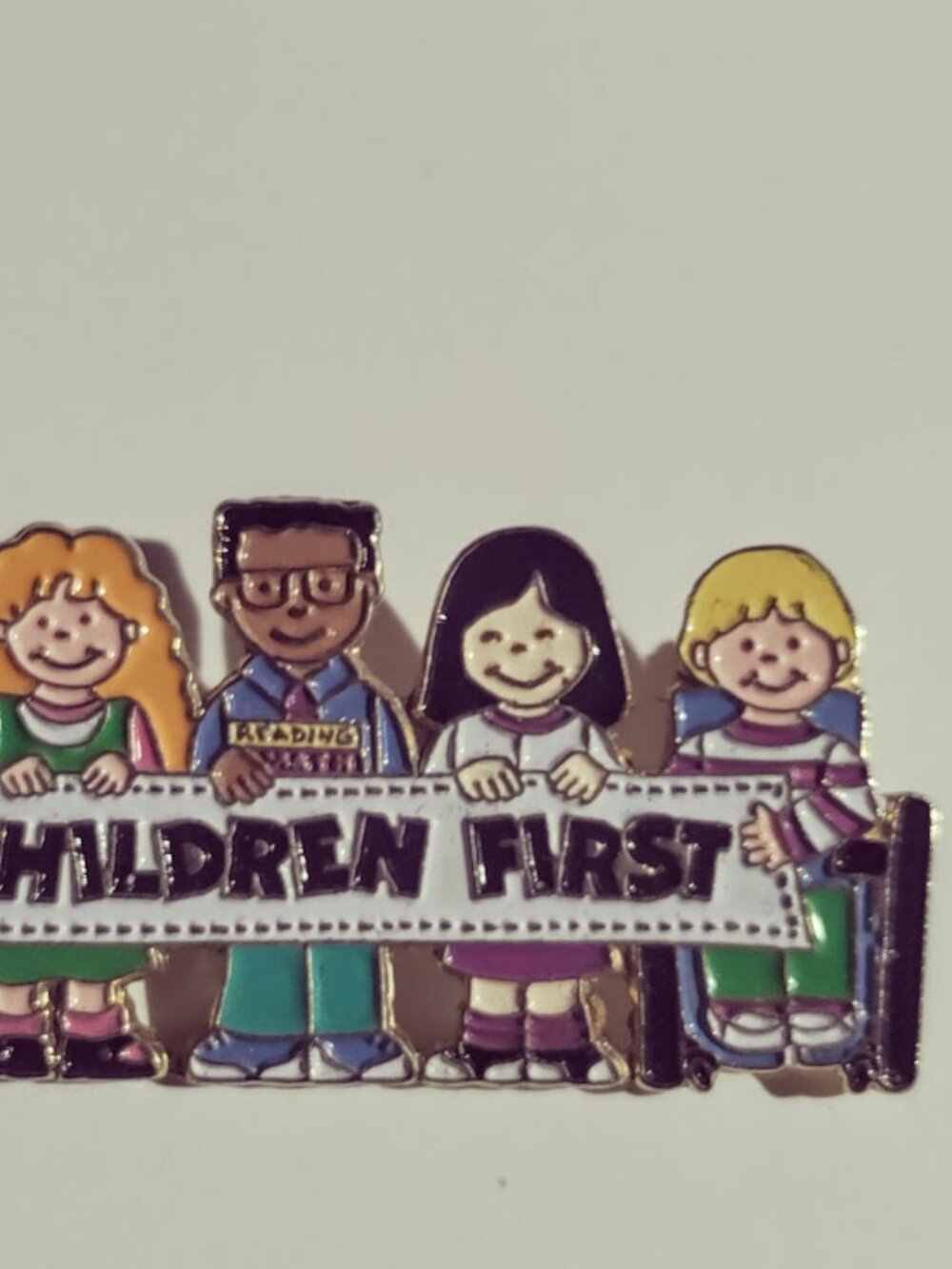 Vintage Children First Enamel Brooch Pin